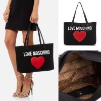 ราคา Love Moschino Black Fabric Applique Shoulder Bag (52252165047)