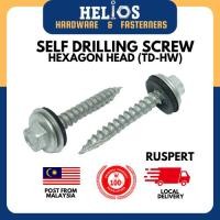 ราคา ( 50 ชิ้น ) TD- HWR สกรูเจาะตัวเอง เคลือบรูเปอร์ 10(M4.8) HEXAGON HEAD SKRU KAYU WOOD SCREW (24545786119)