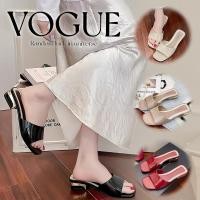 ราคา Vogueพร้อมส่ง รองเท้าส้นเตี้ย เปิดนิ้วเท้า หัวเหลี่ยม เรียบหรูดูแพง (LT-L637) (47050489019)