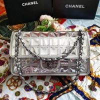 ราคา Limited​ EditionCHANEL CC Turnlock ICE Cube Silver Leather Vinyl Large Shoulder Flap Double Chain Bag Purse Crossbody​ (12503509370)