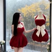 ราคา P9 พร้อมส่งในไทย ชุดเดรสเกาะอกกำมะหยี่กากเพชรเรียบหรูสไตล์สาว (48903572823)