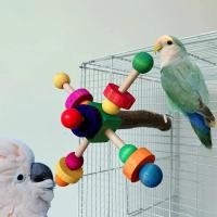 ราคา New Natural Pepper Bird Stand Perch Toy With Rotating Balls Medium Large Birds Toys Wooden Bird Chew Toys Parrot Cage To (28162153597)