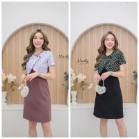 ราคา A002 เดรสงานป้ายNuchy เดรสทำงาน ชุดทำงาน ม่วง ดำ (22353096490)