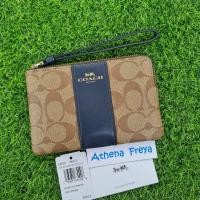 ราคา New!!! งานช้อป ลายซี คล้องมือ S 1 ซิป Coach Coach 58035 Signature Corner Zip Wristlet สีน้ำตาลลายซี ขอบดำมิดไนท์ (10692433960)
