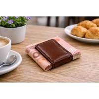 ราคา Money Clip หนังแท้ งานแฮนด์เมด สีน้ำตาลเข้ม คลิปหนีบธนบัตร กระเป๋าสตางค์ผู้ชาย บาง เท่ ของขวัญผู้ชาย (47006246409)