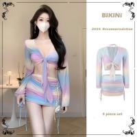 ราคา พร้อมส่งชุดว่ายน้ำแฟชั่น ชุดว่ายน้ำ 4 ชิ้นชุดว่ายน้ำแขนยาว บิกินี่ + ผ้าทูล + ชุดคลุม (24978911137)