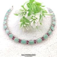 ราคา BL023 สร้อยข้อมือมรกตแท้ ( Natural Emerald ) ประดับด้วยพลอยทับทิมแท้ ตัวเรือนเงินแท้925 ชุบทองคำขาว (55610448713)