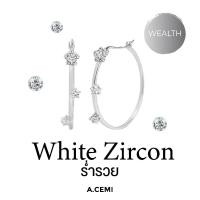 ราคา A.CEMI Nova White Zircon Hoop ต่างหูพลอยแท้ เพทายขาว ต่างหูเงินแท้ ชุบทอง 18K ไวท์โกลว์ (25788217400)