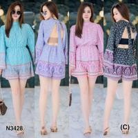 ราคา จั้มสูทผูกคอ แขนกระดิ่ง ทรงเก๋ โชว์หลังเบาๆ เนื้อผ้าพรีเมี่ยม เนื้อดี ผ้าไม่บาง พิมพ์ลายสวย (4768946784)