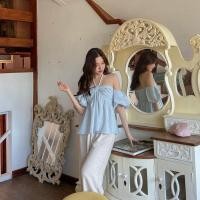 ราคา #ส่งต่อSandy - Everymay เสื้อปาดไหล่ แขนพอง ผูกคอ (23558914898)