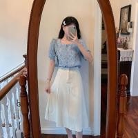 ราคา ส่งต่อ*เสื้อชีฟองแขนสั้นทรงตุ๊กตา ลายดอกไม้เล็กๆอกเป็นกระดุม (23233722570)