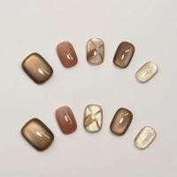 ราคา [ขายดี] [Golden Brown Secret Realm] เล็บระดับไฮเอนด์สวมใส่เล็บสั้น Handmade แผ่นแปะเล็บ Golden Brown Cats Eye Whitening 3.8MO6R (54909532165)