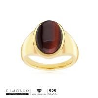 ราคา Gemondo แหวนผู้ชายเงินแท้ 925 ชุบทอง 18K ประดับเรดไทเกอร์อายส์ (Red Tiger’s eyes) หรือหินตาเสือสีแดง (3599631899)