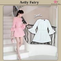 ราคา มีให้เลือก 2 สี สีขาว/ชมพู Aelly Fairy Dress เดรสสั้น แขนยาวปลายแขนแต่งระบาย เอวแต่งเข็มขัดโบว์เส้นเล็ก ปลายแขนระบาย (28491356822)