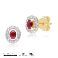 ราคา Gemondo ต่างหูทองคำ 9K ประดับทับทิมทรงรีและเพชรล้อม ดีไซน์คลาสสิก (28865786725)