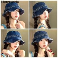 ราคา LIMERENCIA Wash Denim Bucket Hats, Wash Denim อเนกประสงค์ออกแบบหมวกญี่ปุ่นย้อนยุค, Creative Sun Protection Belt Design Retro Style Sunscreen Bucket Hat (58062070370)