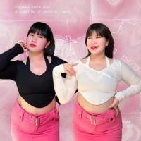 ราคา SEXY Crop Top เสื้อครอปแขนยาว เสื้อครอปสไตล์สายฝอสาวอวบ สาวอวบy2k (18961803542)