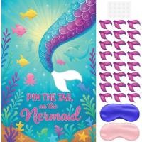 ราคา อุปกรณ์ปาร์ตี้นางเงือก: Pin The Tail on The Mermaid Game Kit พร้อมโปสเตอร์ 21x28, 24 สติกเกอร์หางและปิดตาแบบใช้ซ้ําได้ - เหมาะสําหรับเกมปาร์ตี้ของเด็กผู้หญิง (58161490056)