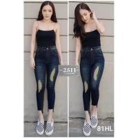 ราคา กางเกงยีนส์ขาเดฟเอวสูงผ้ายืดแต่งขาดเข่าขา8ส่วน สีสนิมเข้ม S M L XL 2x 3x ควรเผื่อไซส์ (42827033925)