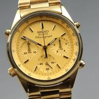 ราคา Rare Near MINT SEIKO Chronograph 7A28-7029 Gold Quartz 36mm Men's Watch 1984 (49462042059)