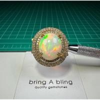 ราคา แหวนโอปอล ( Opal ) 10.08ct พร้อมใบเซอร์ ประดับเพชรธรรมชาติแท้ รวม 1.49ct (51211427980)