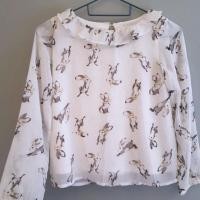 ราคา H&M เสื้อแขนยาวเด็กผู้หญิง 9-10ปี ผ้าชีฟองพิมพ์ลายกระต่าย มือสอง (40650077688)