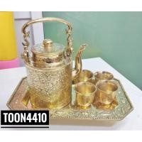 ราคา ชุดกาน้ำชาทองเหลืองแท้ทรงกระบอกตอกลายพร้อมถ้วย4ใบ (6058972226)