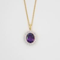 ราคา สร้อยคอพร้อมจี้ทองคำ18k พลอยอเมทิสต์แท้ ประดับเพชรแท้ (51960222962)