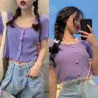 ราคา เสื้อไหมพรม กระดุมหน้า แต่งขอบลูกไม้ (14363888849)