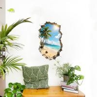 ราคา Beach Wall Decor 3d Broken Wall Wall สติ๊กเกอร์ 3d Ocean View สติ๊กเกอร์ติดผนังหัก Wall Effect มะพร้าว Tree Beach Decal กันน้ํา Peel-and-stick Wall Art สําหรับห้อง (57561184428)