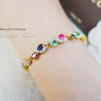 ราคา สร้อยข้อมือพลอยนพเก้า พลอยครึ่งเส้นประดับเพชร cz ตัวเรือนงานหุ้มทอง 5 ไมครอน (5500217746)