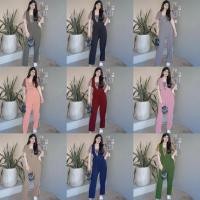 ราคา JK8000 Jumpsuit ชุดจั้มสูทขายาว แขนสั้น งานลูกไม้ลายมงกุฏตัดต่อเป็นทรงคอป ตัวจั้มสูทเป็นงานผ้าบลูเวฟ ขากางเกงทรงกระบอก (3170628648)