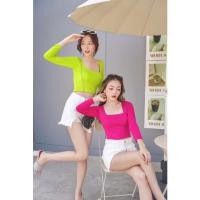 ราคา 2ตัวโค้ด25%กับส่งฟรี เสื้อครอปคอเหลี่ยมแขนยาวสีนีออน รัดรูป 18สี ผ้าเรย่อนเนื้อนิ่ม ผ้าอย่างดี เสื้อสงกรานต์ (5507344522)