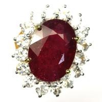 ราคา แหวนพลอยแท้ ทับทิม เกรดสวย (Red Ruby) 13 x 18 mm. ล้อม โทปาส-ขาว เงินแท้ 925 ชุบทองคำขาว และ ทอง 18k ไซร์แหวน 8 (26481432654)