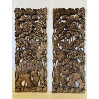ราคา งานไม้สัก แกะสลัก แต่งบ้าน (ได้ 2 แผ่น) สูง 90 x กว้าง 35 cm. ทำสีแอนทิค Teak Wooden Carved (28525590741)