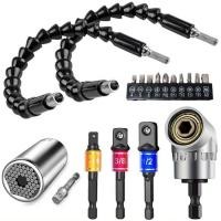 ราคา Flexible Drill Extension Hex Shank Drill Nut Driver Bit Set Bendable Drill Bit Extension+Universal (43877874105)