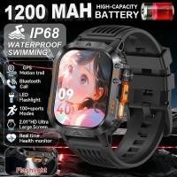 ราคา ใหม่สมาร์ทวอท์ช 1200mAh นาฬิกาผู้ชายผู้หญิงกีฬากลางแจ้งนาฬิกาข้อมือไฟฉาย LED BT Call Health Tracker Smartwatch (55459441066)