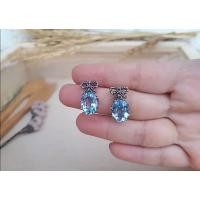 ราคา Bow Blue Topaz Earring ต่างหูพลอยบลูโทพาสรูปไข่ ประดับสวารอฟสกี้แมคคาไซค์ แต่งโบว์แสนเก๋สไตล์วินเท (54759432399)