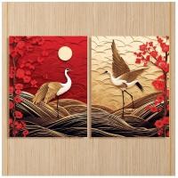 ราคา ภาพ นกกระเรียนคู่ เซ็ต 2 กรอบ เสริมโชคลาภ ความรัก Minimal Japanese Style (25059163037)