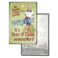 ราคา ป้ายสังกะสีวินเทจ Welcome It's Beer O'Clock Somewhere (ปั๊มนูน), ขนาด 20x30 ซม. (6513670288)