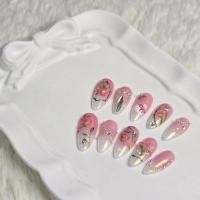 ราคา เล็บปลอม ไซส์ S ลายดอกกุหลาบ หงษ์ สีชมพู สวยละมุน (42650906810)