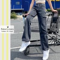 ราคา BabarryJeans กางเกงยีนส์ขายาว ทรงกระบอก ผญ ขาดเข่า ขาดข้าง สีดำฟอก (22584139360)