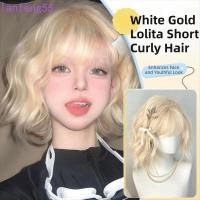 ราคา วิกผมสังเคราะห์ผมหยิกสั้น สีขาวทอง ดูเป็นธรรมชาติ เต็มหัว สำหรับคอสเพลย์ (43229691312)