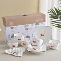 ราคา  Tableware 14PCS ชุดจานชาม ชุดจานชามเซรามิค ลายสตรอว์เบอร์รี ชามลายเซรามิก จานลายเซรามิคกระเบื้อง (16526672570)