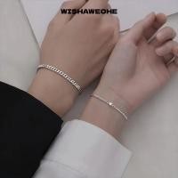 ราคา WISHAWEOHE ชุดสร้อยข้อมือสแตนเลส, ทอง/เงินสแตนเลสคริสตัลหัวใจโซ่, แฟชั่นเรียบง่าย Ins สแตนเลสสร้อยข้อมือคู่คู่ (47712253375)