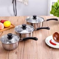 ราคา ชุดหม้อ 3 ใบ ขนาด 16/18/20ซม หม้อด้าม หม้อสแตนเลส เครื่องครัว สแตนเลส ชุดหม้อด้ามสแตนเลส สามารถใช้กับเตาแม่เหล (24616983876)