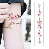 ราคา สติ๊กเกอร์รอยสักชั่วคราวกันน้ําและติดทนนานผู้หญิงมือข้อมือแขนข้อเท้าดอกพีชองุ่น4*20ซม (44380309498)