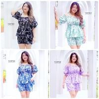 ราคา ชุดเซ็ท 2 ชิ้น เสื้อสม็อครอบ สายเดี่ยว เว้าหัวไหล่ ปลายแขนสม็อคตุ๊กตา ชายระบาย + กางเกงขาสั้นเอวยางยืด กระเป๋าข้าง (18532110445)