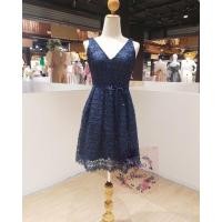 ราคา ชุดราตรีมือ2 ชุดออกงานสั้นสีกรมท่า ผ้าลูกไม้ปักเลื่อม คอวี (24853077274)