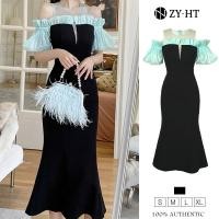 ราคา ZY·HT เดรสผู้หญิง เดรสสีดำ เดรสหางปลา เดรสแขนพอง เดรสปาดไหล่ เดรสยาว เดรสฝรั่งเศส ชุดราตรี เดรสไฮโซ เดรสออกงาน 20371 (43015719187)